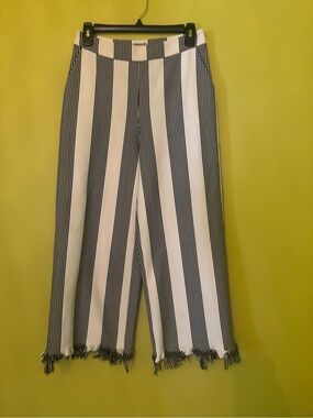 Y2K style Abbeline Striped Raw Hem Pants 🖤🤍